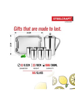Steelcraft Steelcraft Premium Stainless Steel Aqua Lemon Set 1 JUG/ 6 Glasses(300 ML) & Serving Tray/for Kitchen/Tableware Set/for Gift Item, to Serve Water and Juice, Silver Colour  - Image 4