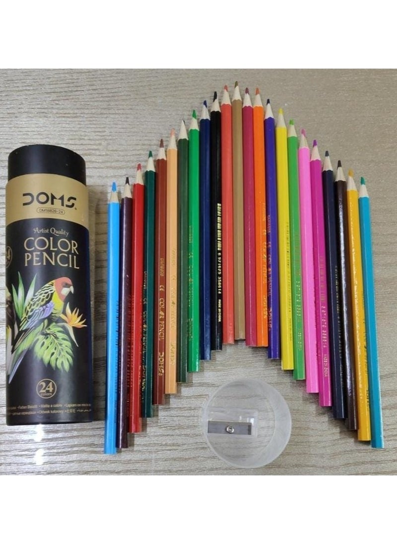DOMS Doms 24 Colors Long Pencils - Stylish Cartoon Jar Design + (Built-in Sharpener) Special for Kids and Creatives  - Image 1