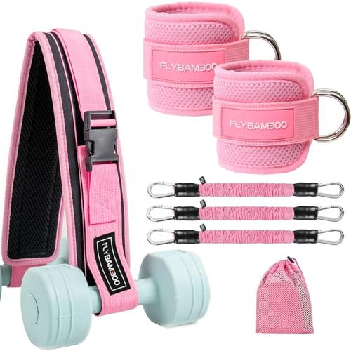 FLYBAMBOO Hip Thrust Belt and Ankle Resistance Cuffs Set for Fitness Training (Pink) - Image 1