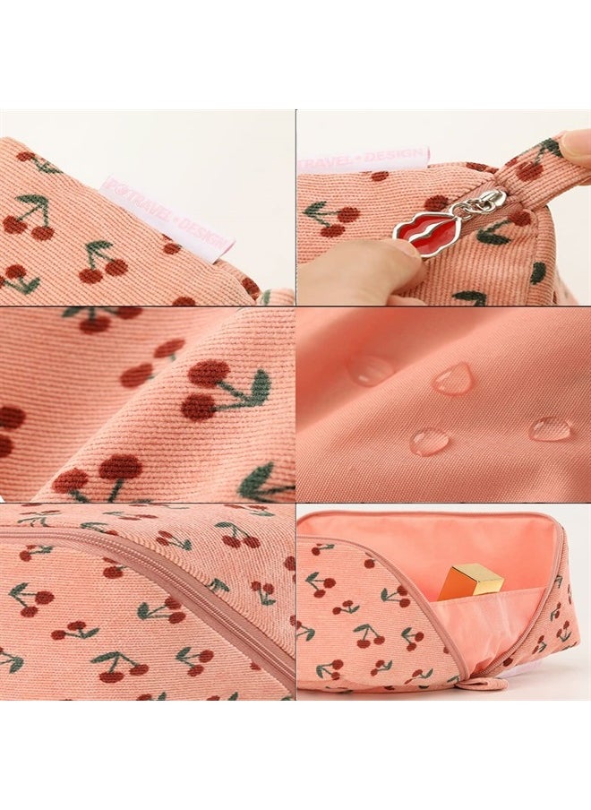 Moranse - Cosmetic Travel Bag,Waterproof Multifunctional Makeup Pack Case,Upgraded Zipper Opening Design More Convenient To Carry, Maximum Capacity Used (Pink Cherries Design) - Image 1