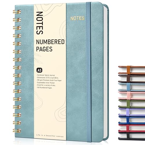 PAPEJOON Lined Spiral Journal Notebook, A5 Hardcover Spiral Journals for Women Men, 150 Numbered Pages Spiral Bound Notebook, 100 GSM College Ruled Notebooks for Writing Note Taking 5.75" x 8.38", Misty Blue - Image 1