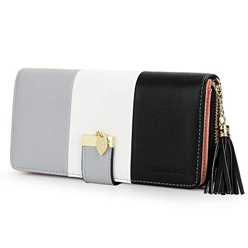 Pomelo Best RFID Wallets for Women with Multiple Card Slots and Cellphone Compartment, womens wallet (black/white/grey)) - Image 1
