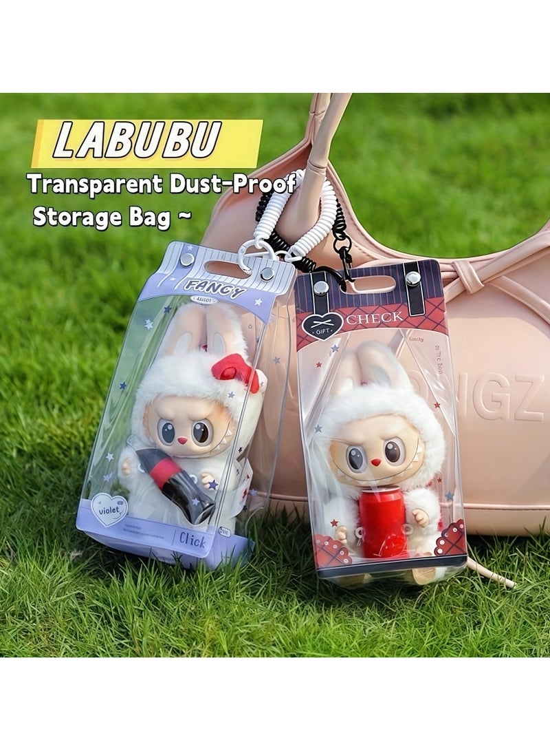 LABUBU 1pc  Transparent Dust-Proof Protective Storage Bag with Spring Keychain - High-Quality Clear Plastic Display Case for , CRYBABY u0026 Winter Rhapsody Plush Toys - Collectible Gift for Toy Enthusiast  - Image 2