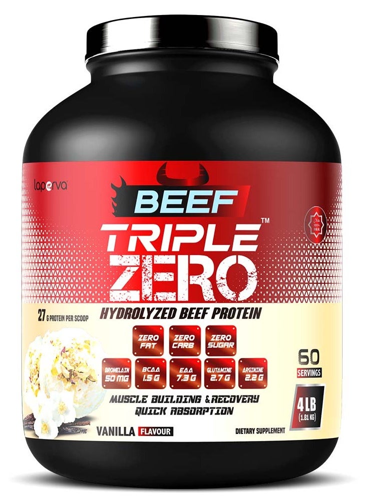 Laperva Beef Triple Zero , Isolate Protein, Muscles Growth ,Halal Certified, Vanilla Flavor 4lb  - Image 1