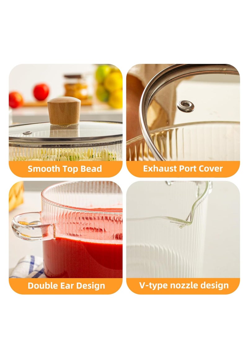 Glass Cookware Glass Pot, Glass Cooking Pot with Lid - 1.8L(60oz) Glass Pots, Heat Resistant Borosilicate Glass Cookware Stovetop Pot, Simmer Pot, Safe for Soup, Noodle, Baby Food - Image 3