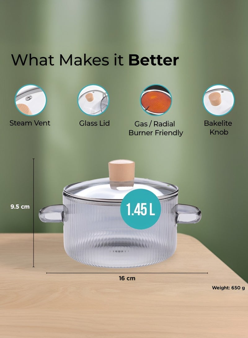 Glass Cookware Glass Pot, Glass Cooking Pot with Lid - 1.8L(60oz) Glass Pots, Heat Resistant Borosilicate Glass Cookware Stovetop Pot, Simmer Pot, Safe for Soup, Noodle, Baby Food - Image 5