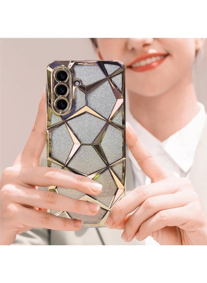 Compatible with Samsung Galaxy A57 Case Plating Bling Gradient Glitter Clear Cover Soft TPU Silicone Cute Camera Protection Shockproof Back for Women Girls Case - Gold - Image 2