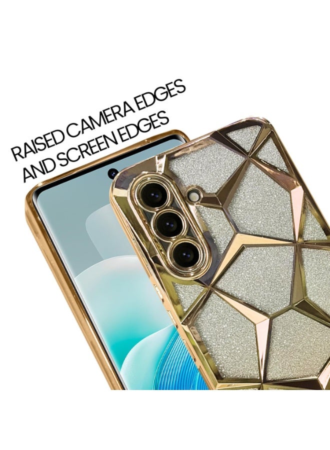 Compatible with Samsung Galaxy A57 Case Plating Bling Gradient Glitter Clear Cover Soft TPU Silicone Cute Camera Protection Shockproof Back for Women Girls Case - Gold - Image 4