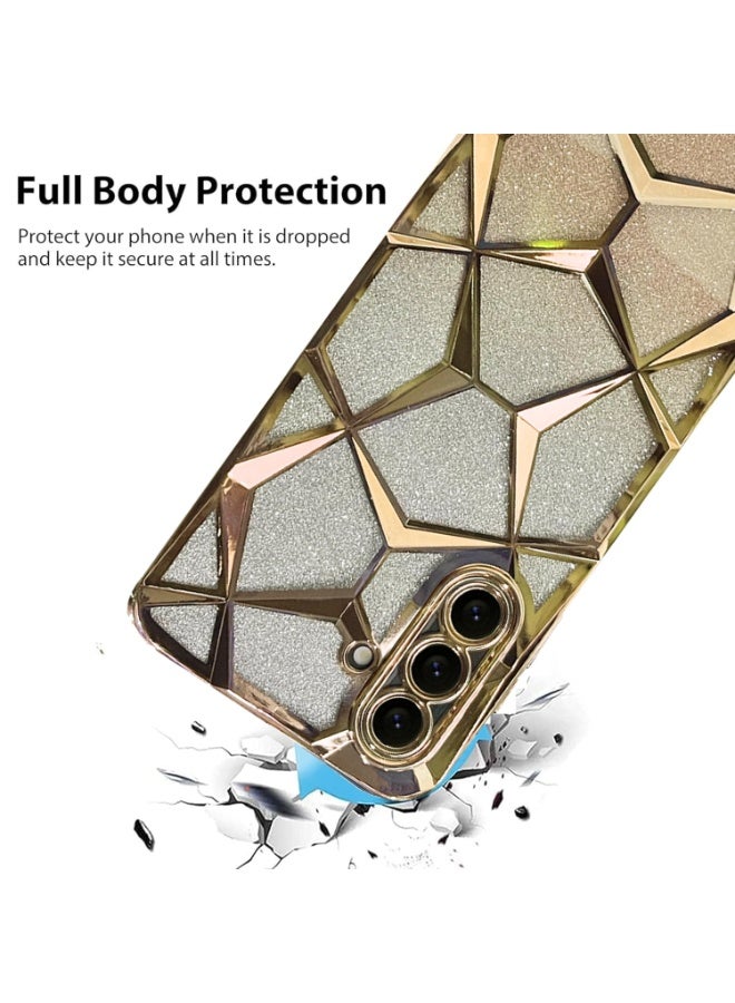 Compatible with Samsung Galaxy A57 Case Plating Bling Gradient Glitter Clear Cover Soft TPU Silicone Cute Camera Protection Shockproof Back for Women Girls Case - Gold - Image 5