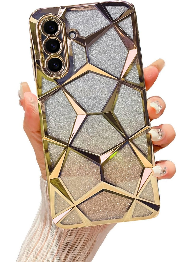 Compatible with Samsung Galaxy A57 Case Plating Bling Gradient Glitter Clear Cover Soft TPU Silicone Cute Camera Protection Shockproof Back for Women Girls Case - Gold - Image 1
