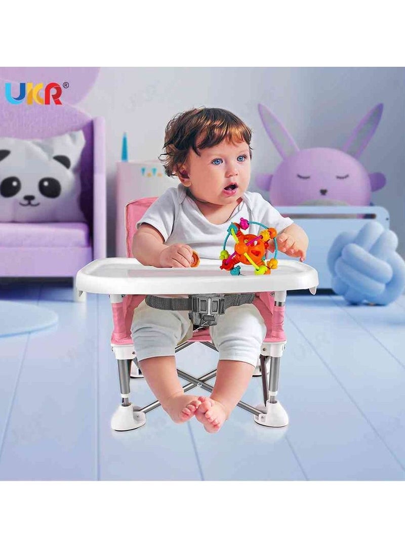 UKR UKR Portable Baby Chair – Foldable Soft & Cozy Infant Seating for Comfort and Support, Ideal for Indoor/Outdoor Playtime with Removable Tray (Pink) - Image 4