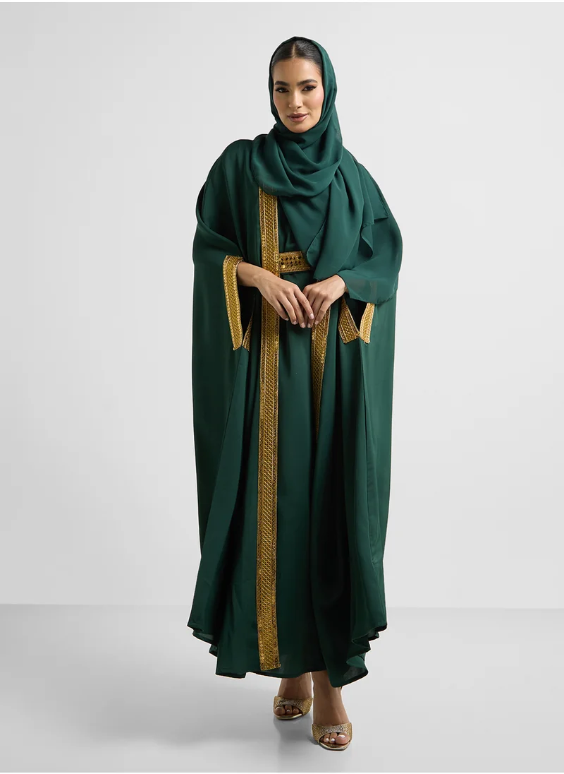 خزانة Embellished Trim Abaya With Innner Dress & Sheila