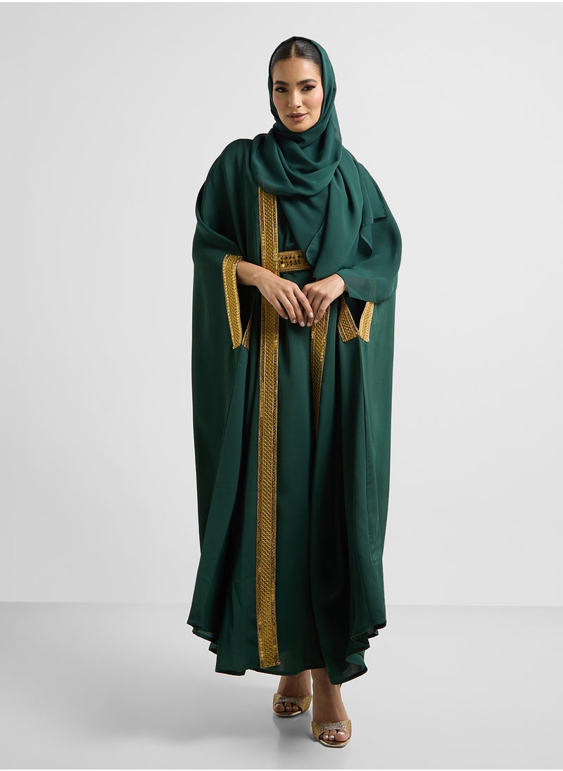 Khizana - Embellished Trim Abaya With Innner Dress & Sheila - Image 1