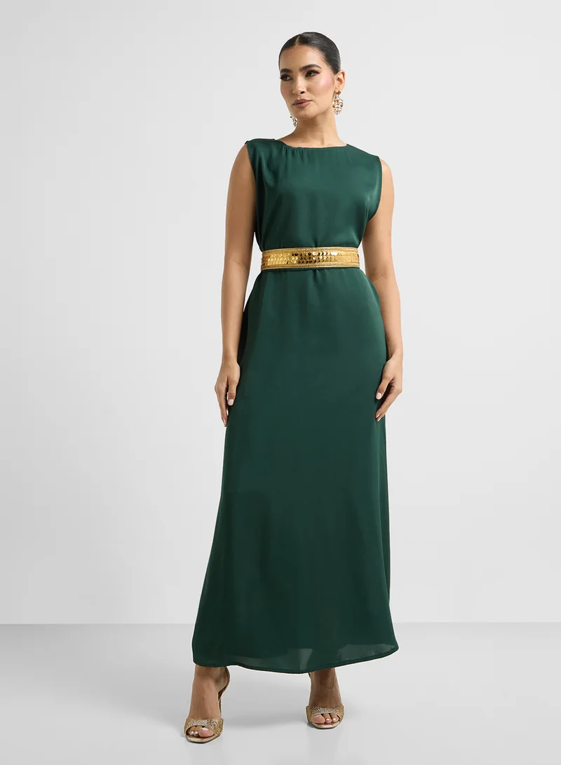Khizana Embellished Trim Abaya With Innner Dress & Sheila