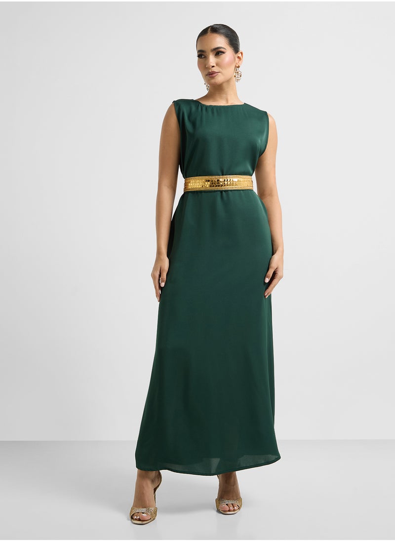 Khizana - Embellished Trim Abaya With Innner Dress & Sheila - Image 1