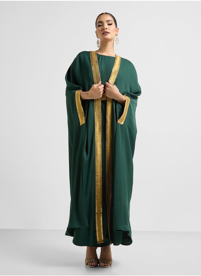 Khizana - Embellished Trim Abaya With Innner Dress & Sheila - Image 1