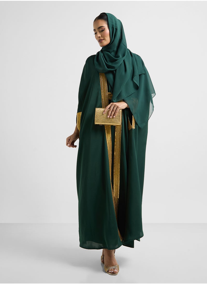 Khizana - Embellished Trim Abaya With Innner Dress & Sheila - Image 1
