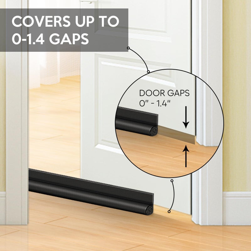 Homeprotect Door Draft Stopper 2 Pack Adjustable  Door Sweep For Bottom Of Door  Weather Stripping Door Seal Interior & Exterior  Block Cold Air  Sound Light Dust  Easy To Install 32  Black - Image 5