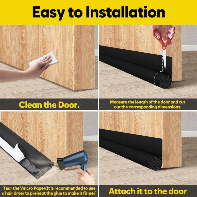 Homeprotect Door Draft Stopper 2 Pack Adjustable  Door Sweep For Bottom Of Door  Weather Stripping Door Seal Interior & Exterior  Block Cold Air  Sound Light Dust  Easy To Install 32  Black - Image 4