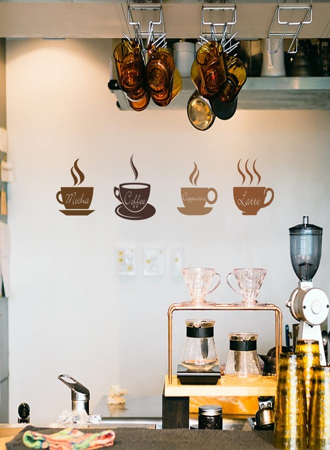 SUPERDANT 4pcs Coffee Wall Stickers Latte Mocha Cappuccino Wall Decor DIY Vinyl Sign Art Decals for Kitchen Coffee Bar Decor Shop Cafe Decoration Peel and Stick Wallpaper Brown - Image 3
