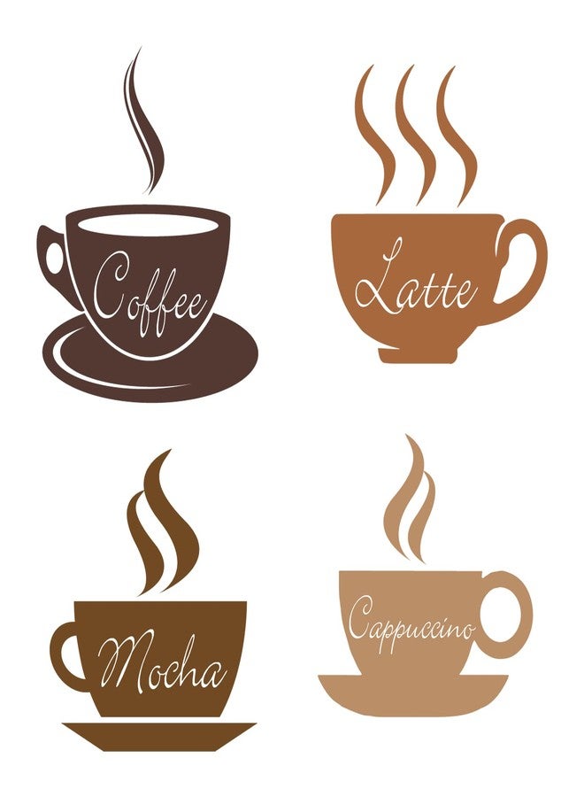 SUPERDANT 4pcs Coffee Wall Stickers Latte Mocha Cappuccino Wall Decor DIY Vinyl Sign Art Decals for Kitchen Coffee Bar Decor Shop Cafe Decoration Peel and Stick Wallpaper Brown - Image 1