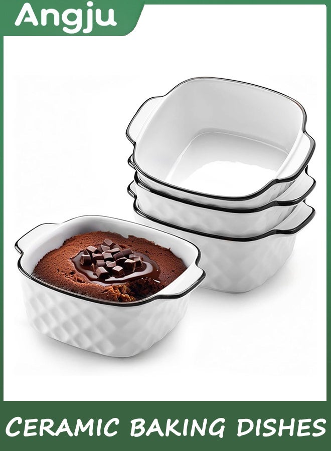 انججو أطباق الخبز السيراميكية مجموعة من 4، أطباق الخبز المربع - تصميم الماس، 400 مل طبق الخبز الصغير للقلاية الهوائية، الخبز السيراميكي مع المقبضات، الفرن الآمن والميكروويف الآمن - Image 1
