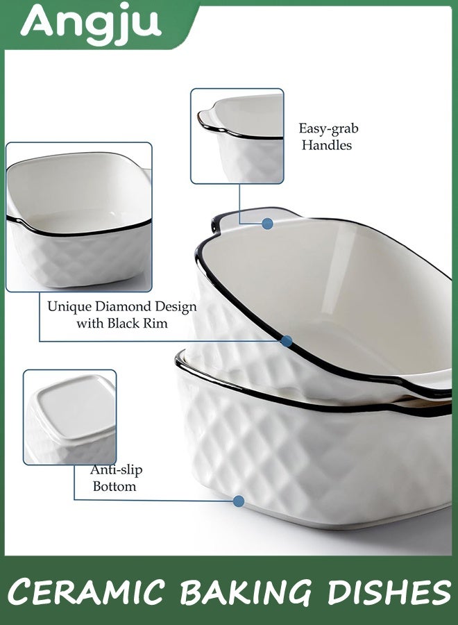 انججو أطباق الخبز السيراميكية مجموعة من 4، أطباق الخبز المربع - تصميم الماس، 400 مل طبق الخبز الصغير للقلاية الهوائية، الخبز السيراميكي مع المقبضات، الفرن الآمن والميكروويف الآمن - Image 2