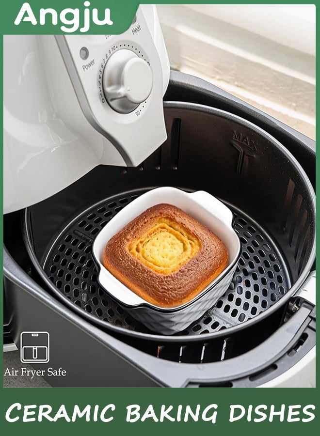 انججو أطباق الخبز السيراميكية مجموعة من 4، أطباق الخبز المربع - تصميم الماس، 400 مل طبق الخبز الصغير للقلاية الهوائية، الخبز السيراميكي مع المقبضات، الفرن الآمن والميكروويف الآمن - Image 4