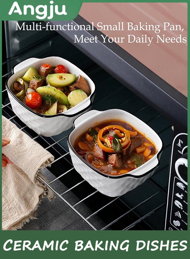 انججو أطباق الخبز السيراميكية مجموعة من 4، أطباق الخبز المربع - تصميم الماس، 400 مل طبق الخبز الصغير للقلاية الهوائية، الخبز السيراميكي مع المقبضات، الفرن الآمن والميكروويف الآمن - Image 5