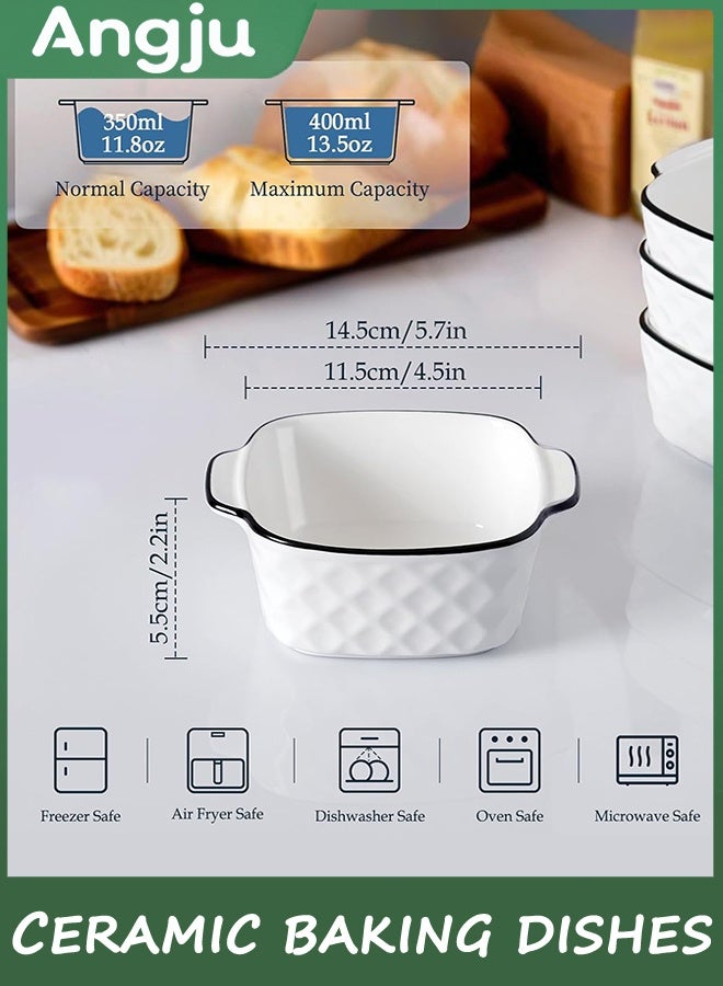 انججو أطباق الخبز السيراميكية مجموعة من 4، أطباق الخبز المربع - تصميم الماس، 400 مل طبق الخبز الصغير للقلاية الهوائية، الخبز السيراميكي مع المقبضات، الفرن الآمن والميكروويف الآمن - Image 3