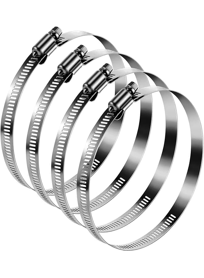 promass Hose Clips, 4Pcs Stainless Steel Hose Clamps, Adjustable Heavy Duty Clamps for Flexible Hose Pipe Tube, Securing Hoses, Pipes Tube (5.55-6.50 inch) - Image 1