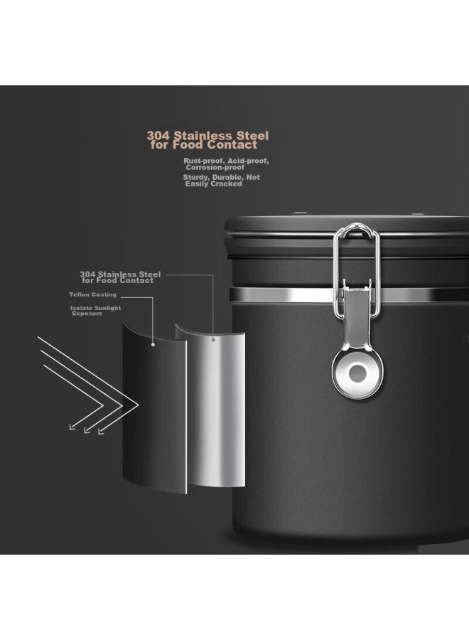 Mongdio Coffee Bean Airtight Container, 304 Stainless Steel Coffee Grounds Storage Jar, One-way Air Release Coffee Can With Spoon, White - Image 4