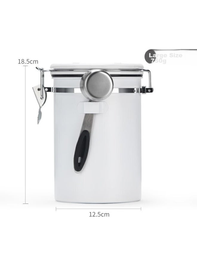 Mongdio Coffee Bean Airtight Container, 304 Stainless Steel Coffee Grounds Storage Jar, One-way Air Release Coffee Can With Spoon, White - Image 2