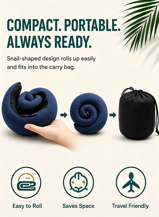 YIM-VIBEHAUS Travel Pillow for Airplanes, 360° Ergonomic Memory Foam Travel Neck Pillow with Ear Plugs, Eye Mask, Carry Bag, Relief Neck Pain with Breathable Support for Long Flights, Car, Train & Office Use (Navy Blue) - Image 3