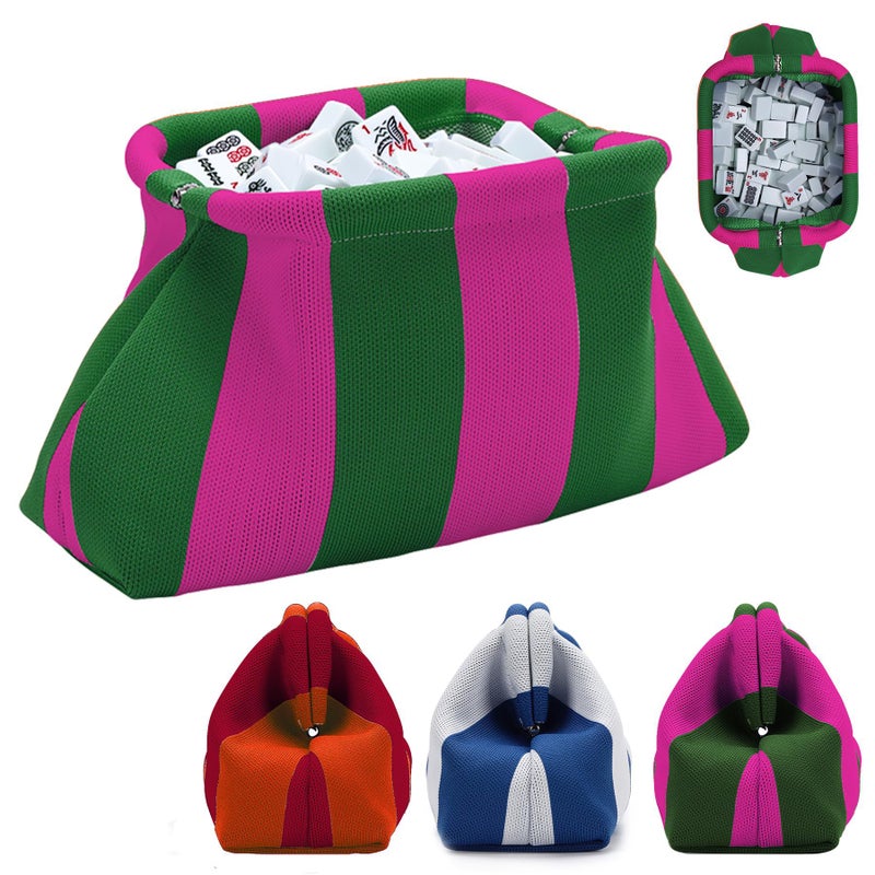 Knitted Mahjong Tile Bag with Stripe Pattern, Large Capacity Cosmetic Toiletry Bag - Image 2