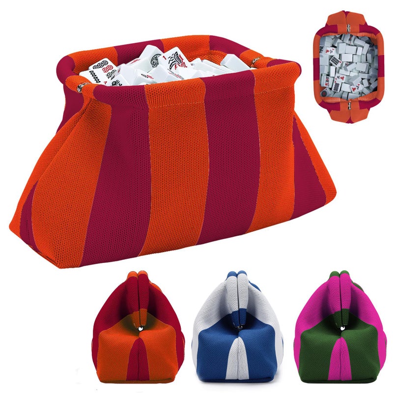 Knitted Mahjong Tile Bag with Stripe Pattern, Large Capacity Cosmetic Toiletry Bag - Image 3