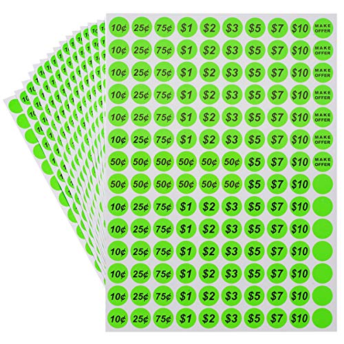 ONUPGO Garage Sale Stickers, 3/4" Round Label Yard Sale Price Stickers Preprinted Removable Pricing Labels, Bright Neon Colors with Blank Label (2240 Pcs) - Image 4