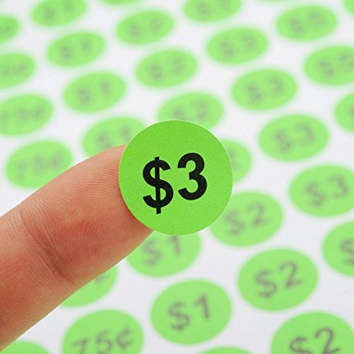 ONUPGO Garage Sale Stickers, 3/4" Round Label Yard Sale Price Stickers Preprinted Removable Pricing Labels, Bright Neon Colors with Blank Label (2240 Pcs) - Image 3