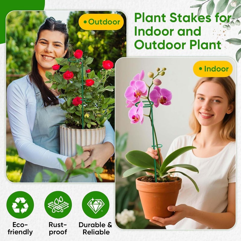 HiGift 17 inch Plant Support Stakes, 4mm Thick Garden Single Stem Flower Support Stake Amaryllis Plant Cage Support Rings with 10 pcs Plant Clips for Tomato Orchid Lily Peony Rose Flower Stem-5 Pack - Image 3