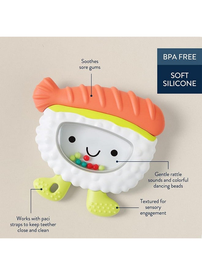Itzy Ritzy Silicone Rattle Teether- BPA-Free Silicone Teether with Rattle for Babies & Toddlers - Features a Gentle Rattle Sound, Colorful Beads & Multiple Textures (Sushi) - Image 3