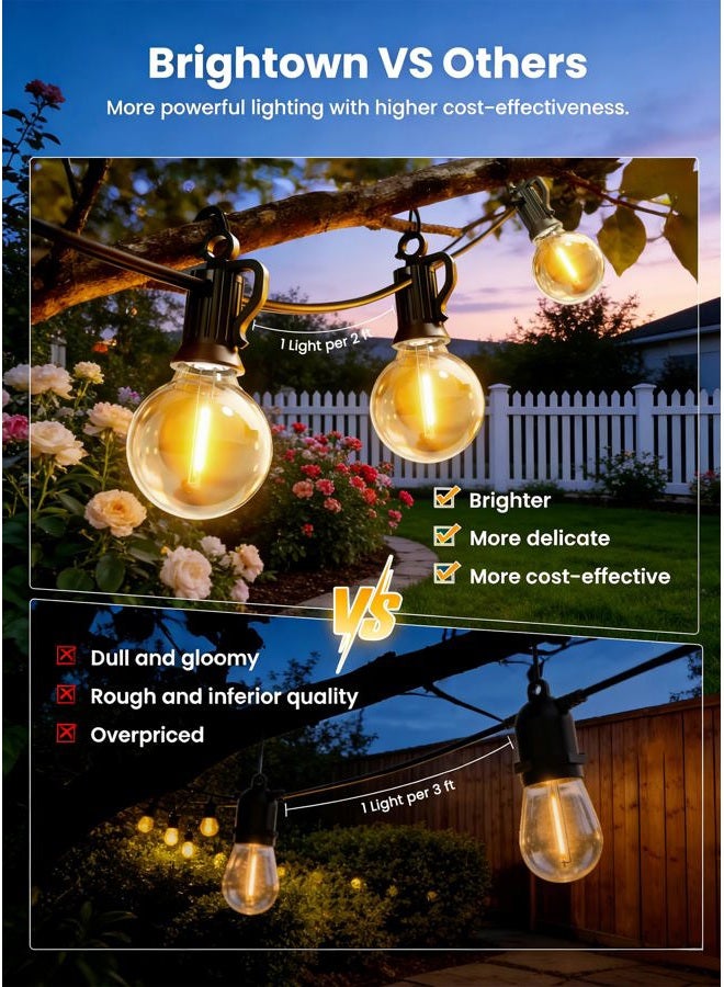 Brightown Solar String Lights Outdoor 8.8M/29Feet G40 Patio Lights with 25 LED Shatterproof Bulbs, 4 Light Modes, Weatherproof Hanging Lights for Backyard Bistro Pergola Party Decor, E12 Base, 2700K, Black - Image 2