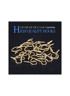 Glarks Glarks 120-Pieces 6 Size Brass Plated Screw-in Cup Hooks Lag Thread Handy Hanging Hooks Assortment Set  - Image 3