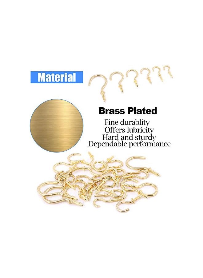 Glarks - Glarks 120-Pieces 6 Size Brass Plated Screw-in Cup Hooks Lag Thread Handy Hanging Hooks Assortment Set - Image 1