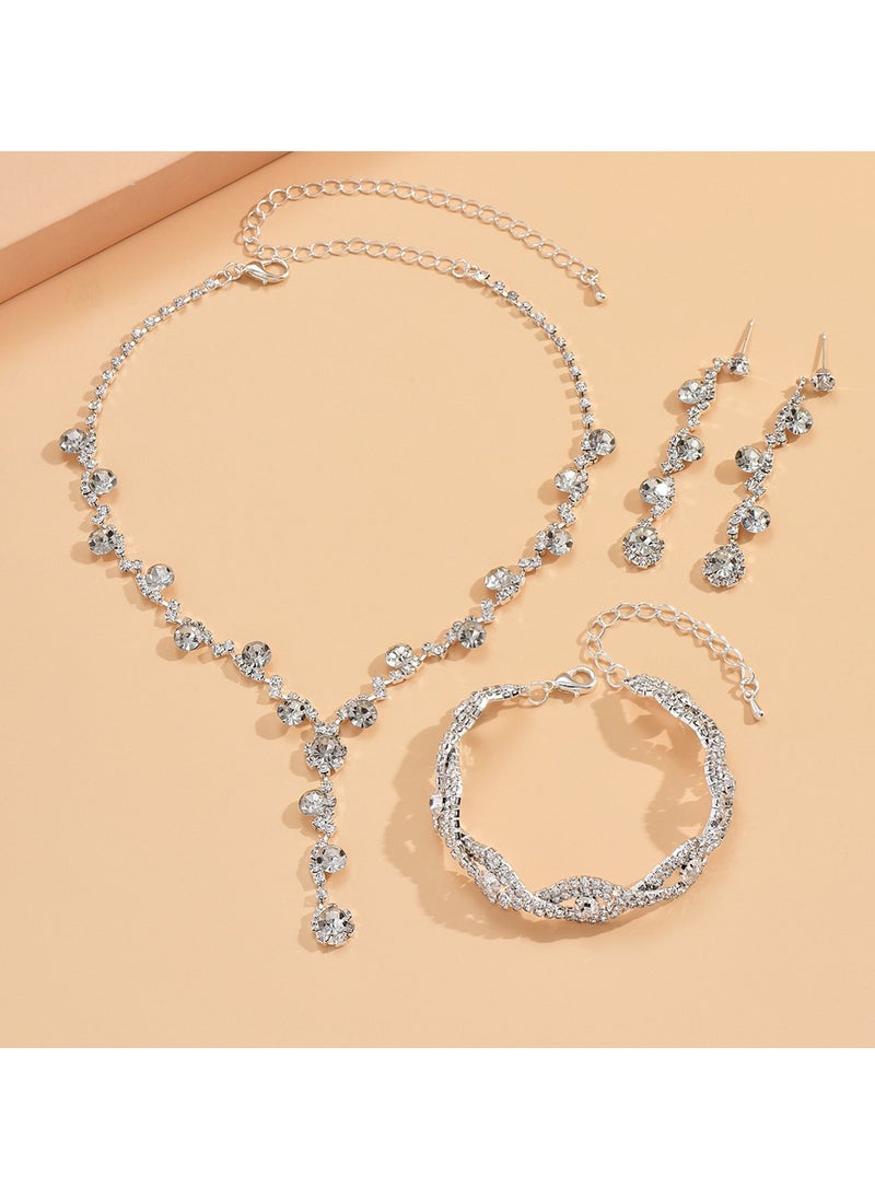 Miluraining - 3Pcs Jewelry Set With Necklace Bracelet and Earrings, Full Rhinestone V Neck Necklace and Crystal Earrings, Party Wedding dress Accessories, Bridal Bridesmaid Costume,Jewelry Set for Women and Girls - Image 1