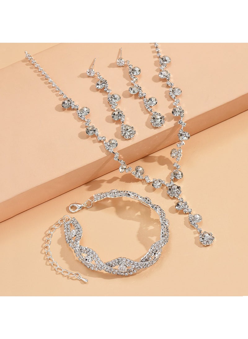 Miluraining - 3Pcs Jewelry Set With Necklace Bracelet and Earrings, Full Rhinestone V Neck Necklace and Crystal Earrings, Party Wedding dress Accessories, Bridal Bridesmaid Costume,Jewelry Set for Women and Girls - Image 1