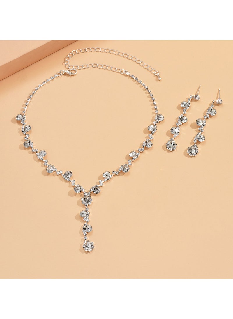 Miluraining - 3Pcs Jewelry Set With Necklace Bracelet and Earrings, Full Rhinestone V Neck Necklace and Crystal Earrings, Party Wedding dress Accessories, Bridal Bridesmaid Costume,Jewelry Set for Women and Girls - Image 1