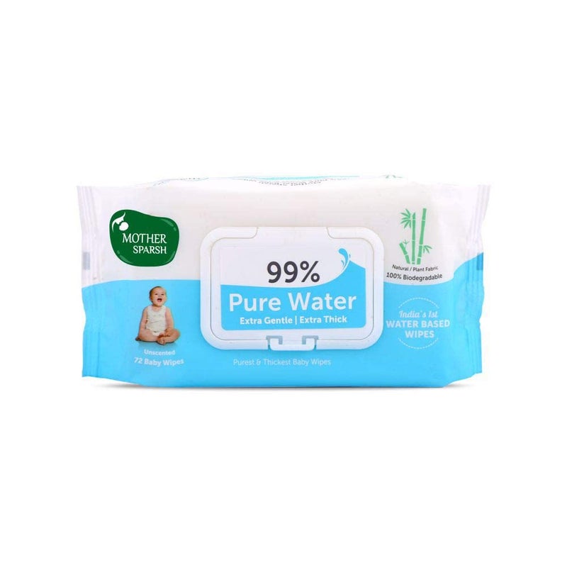 Mother Sparsh 99% Pure Water (Unscented) Baby Wipes (72 Unscented Baby Wipes) - Super Thick Fabric - Image 1