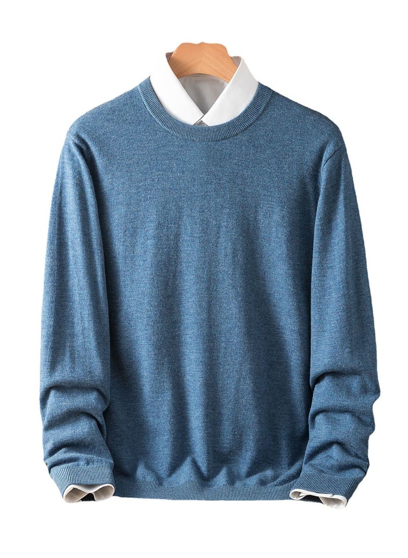 Loquat - Men's Winter Wool Solid Color Round Neck Sweater - Image 1
