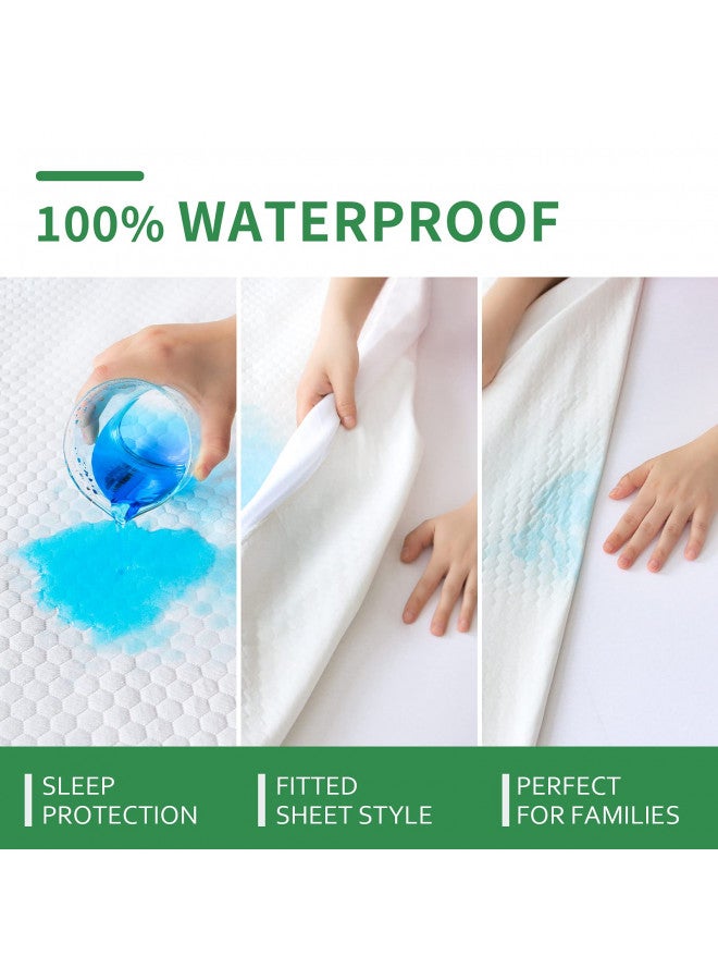 Moonsea Twin Mattress Protector Waterproof Cooling Twin Size Mattress Cover, Viscose Made from Bamboo Mattress Protector 3D Air Breathable Fabric, Noiseless Bed Mattress Pad, Fitted 8-14 inch Deep Pocket  - Image 4