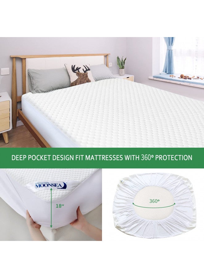 Moonsea Twin Mattress Protector Waterproof Cooling Twin Size Mattress Cover, Viscose Made from Bamboo Mattress Protector 3D Air Breathable Fabric, Noiseless Bed Mattress Pad, Fitted 8-14 inch Deep Pocket  - Image 5